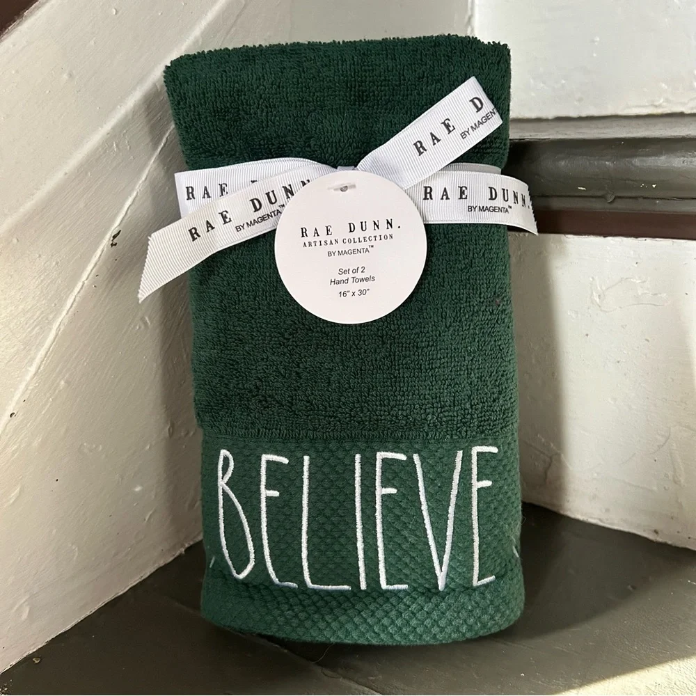 Rae Dunn BELIEVE Hand Towels